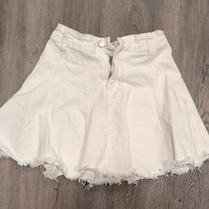 White Flared Denim Mini Skirt with Raw Hem
